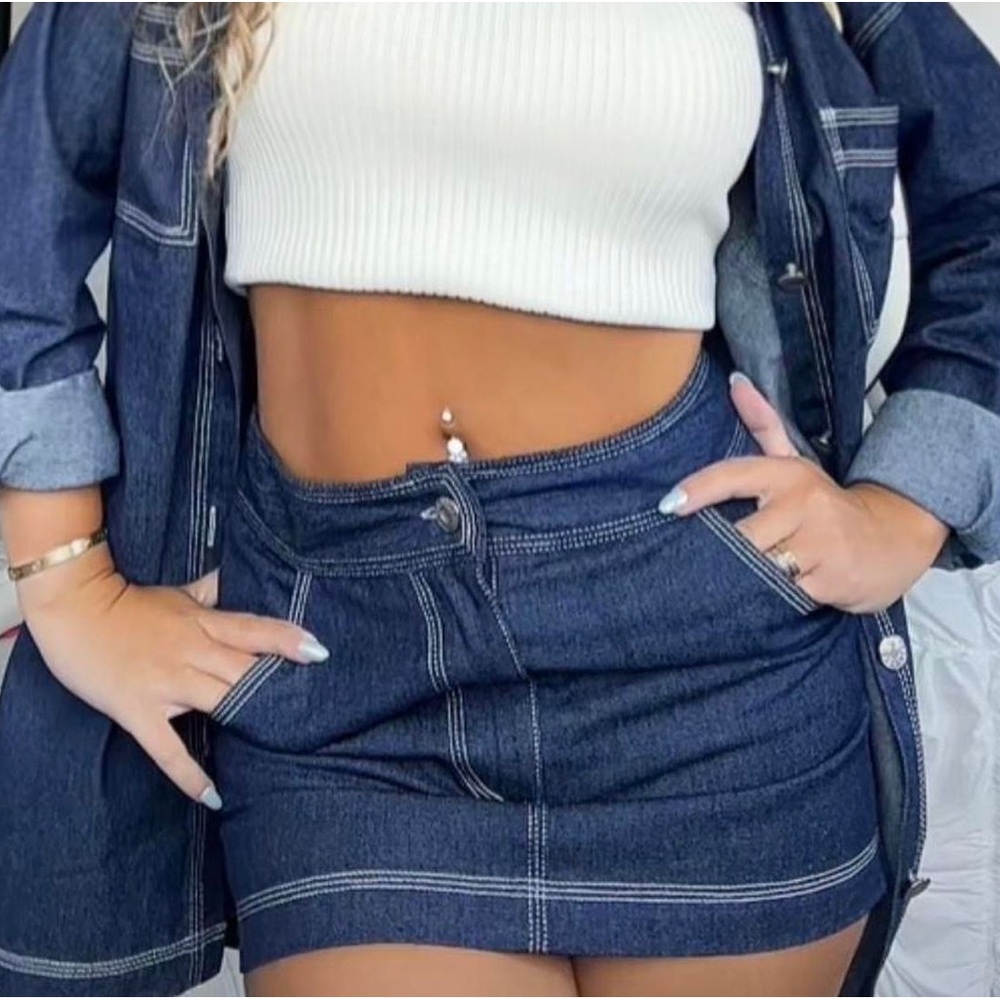 white fox mini jean skirt